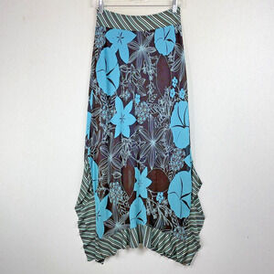 Nothing Matches Maxi Skirt 1 Floral Brown Boho Hippie Lagenlook Asymmetrical Hem